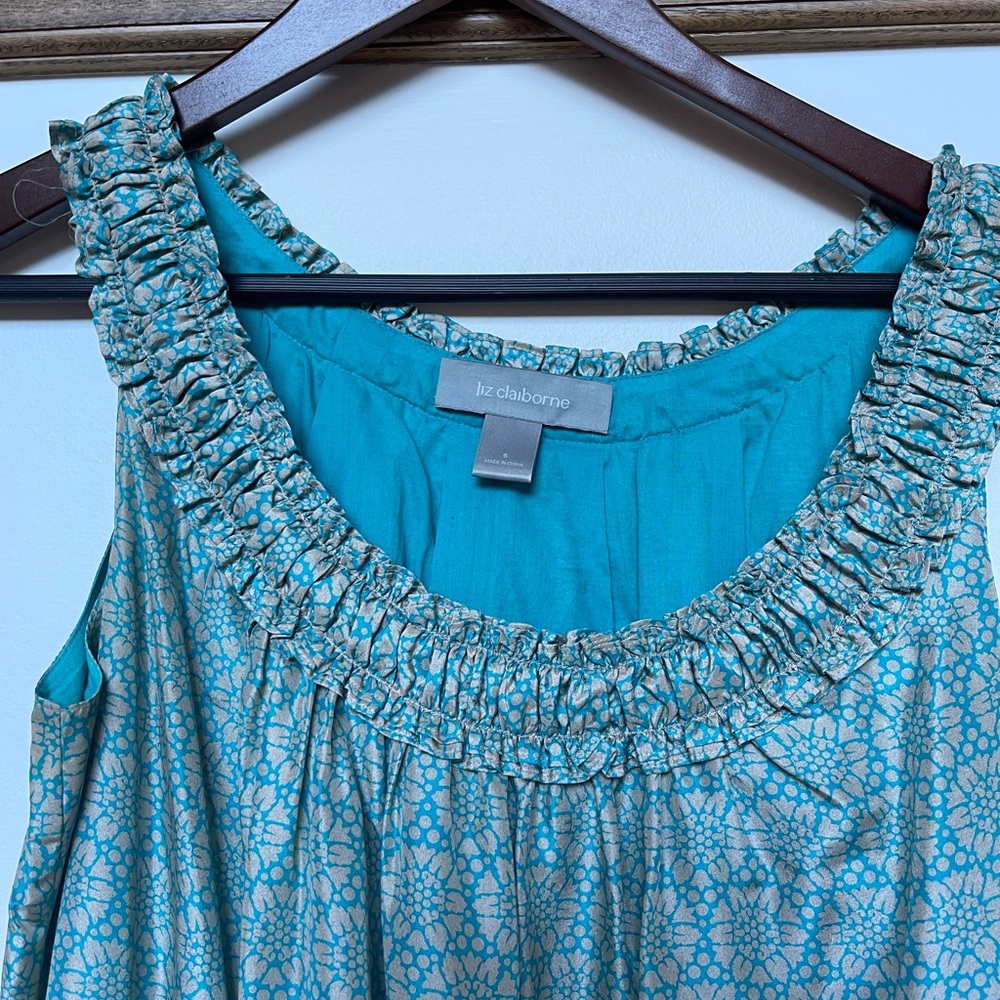 Liz Claiborne Silk Dress Teal Floral Size 6 With Pockets